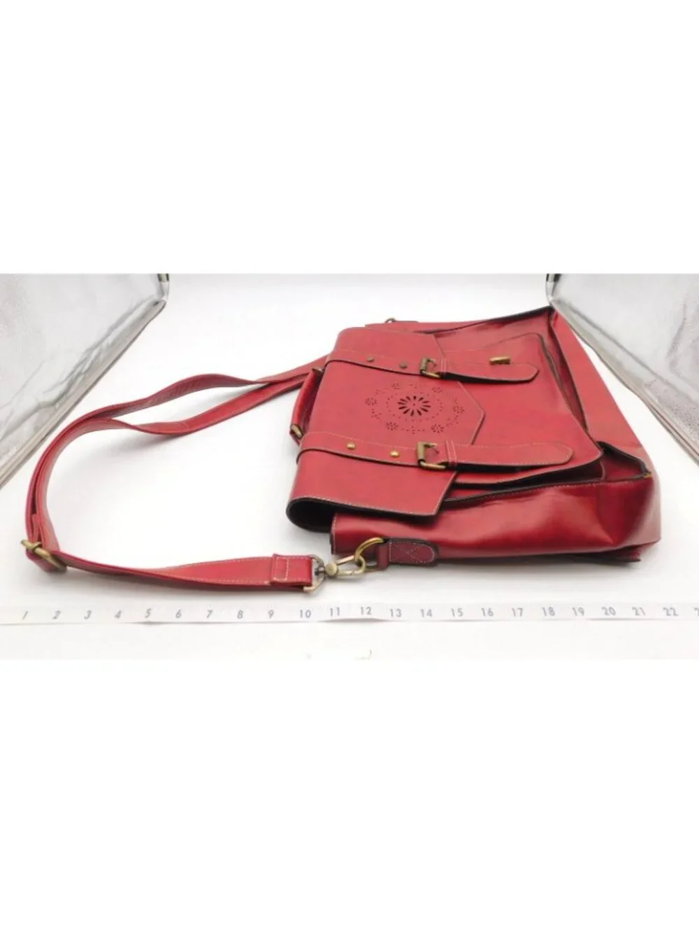 EcoSusi Professor Laptop Bag Satchel Briefcase Red Vegan Leather Crossbody - Picture 10 of 12